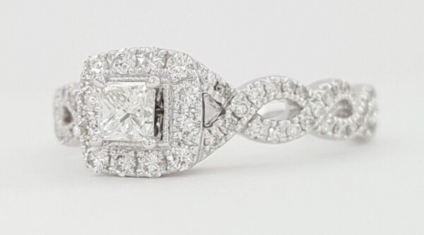 Neil Lane Princess Halo Diamond Crossover Engagement Ring 14K W Gold .65ct 2.7k