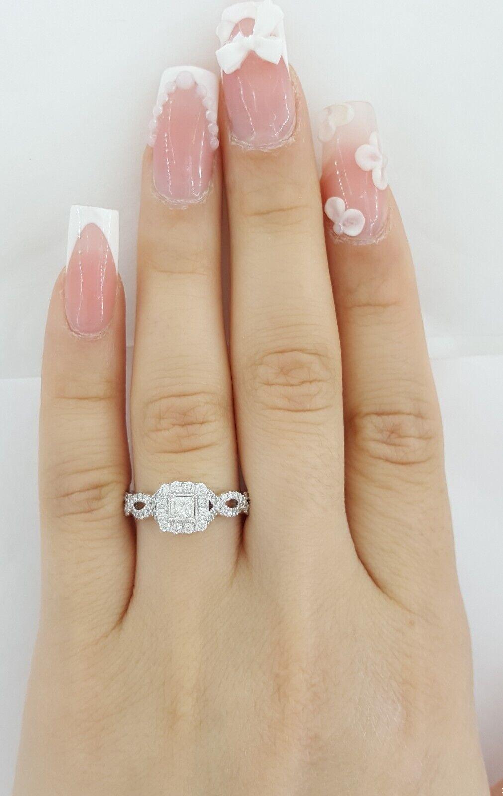 Neil Lane Princess Halo Diamond Crossover Engagement Ring 14K W Gold .65ct 2.7k