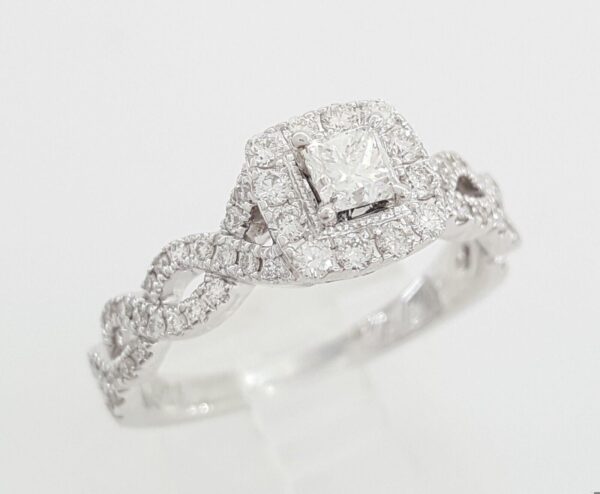 Neil Lane Princess Halo Diamond Crossover Engagement Ring 14K W Gold .65ct 2.7k