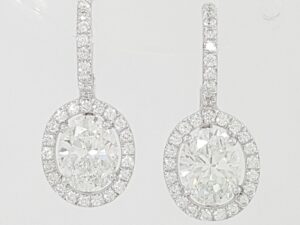 Oval Cut Diamond Drop Dangle Halo Earrings 2.66 ct Platinum GIA Retail 17K