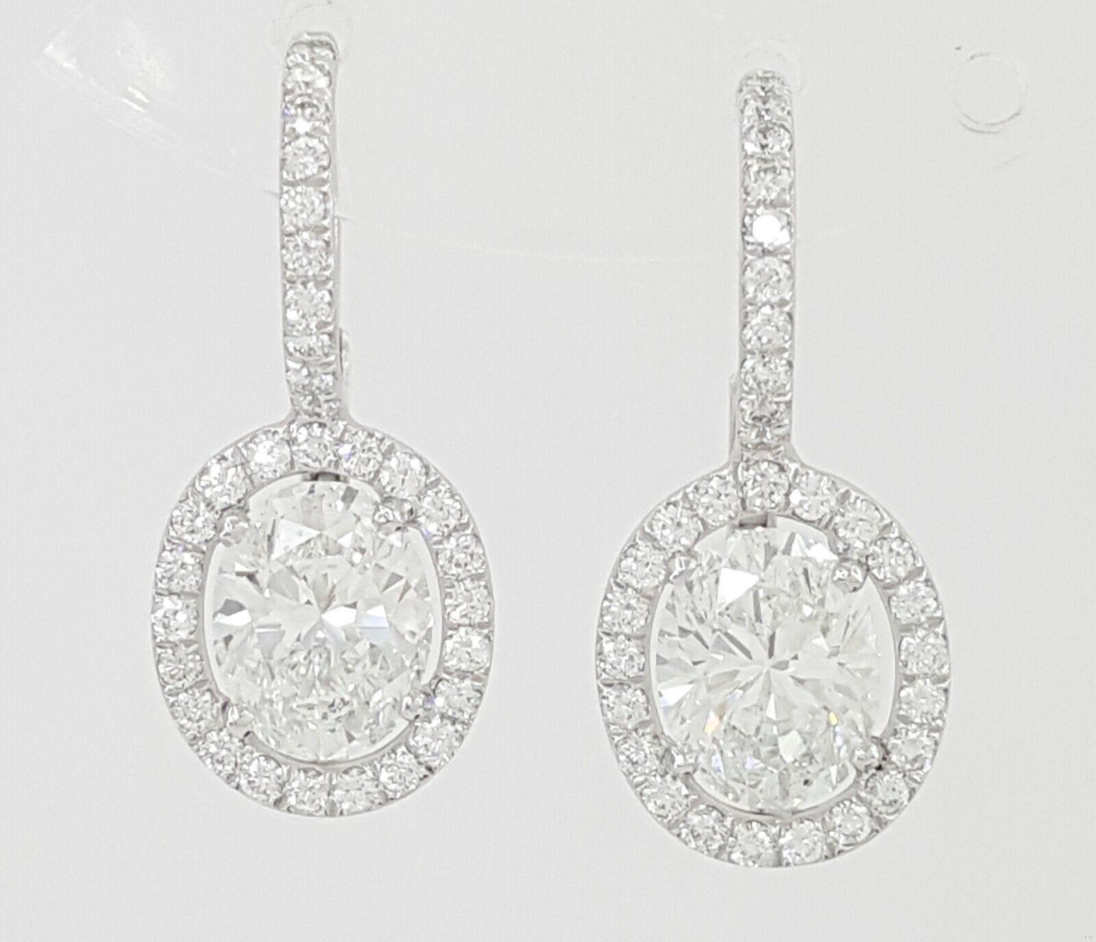 Oval Cut Diamond Drop Dangle Halo Earrings 2.66 ct Platinum GIA Retail 17K