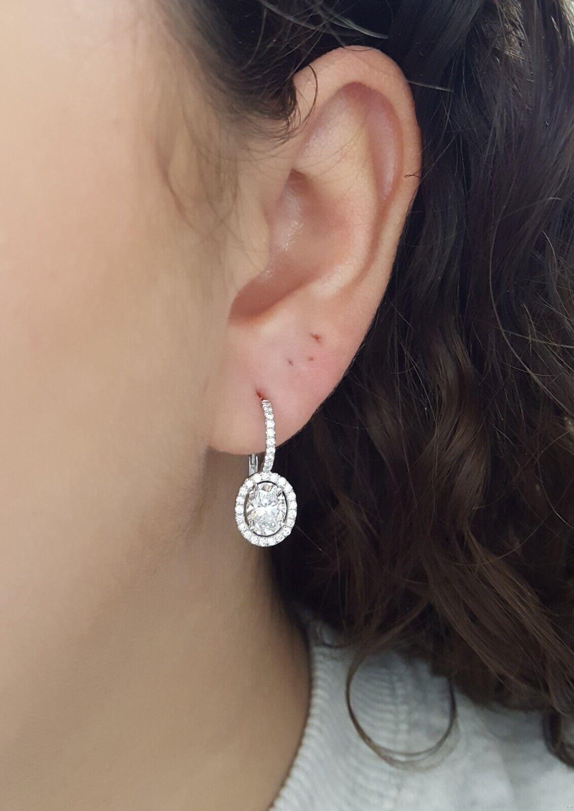Oval Cut Diamond Drop Dangle Halo Earrings 2.66 ct Platinum GIA Retail 17K