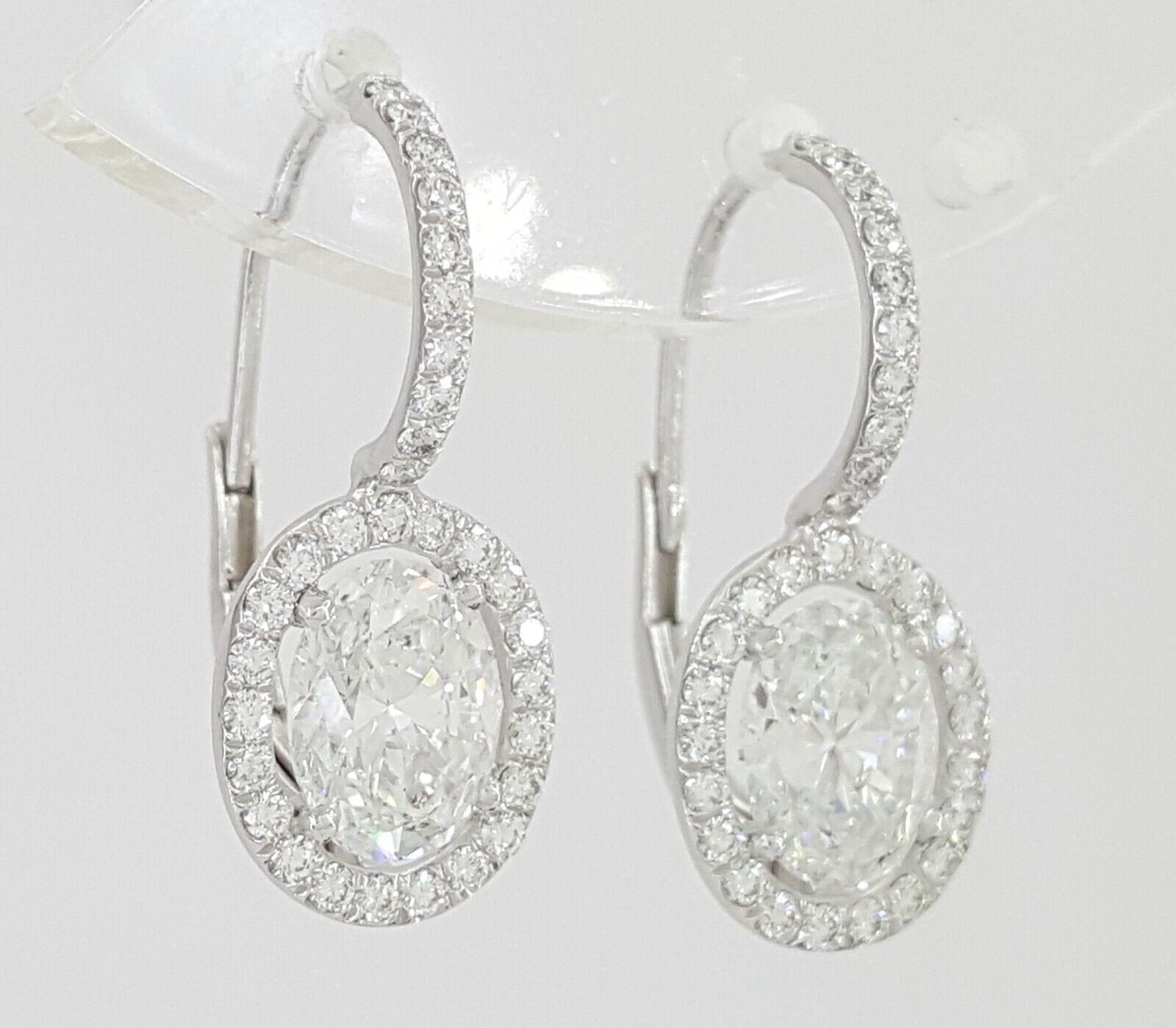 Oval Cut Diamond Drop Dangle Halo Earrings 2.66 ct Platinum GIA Retail 17K