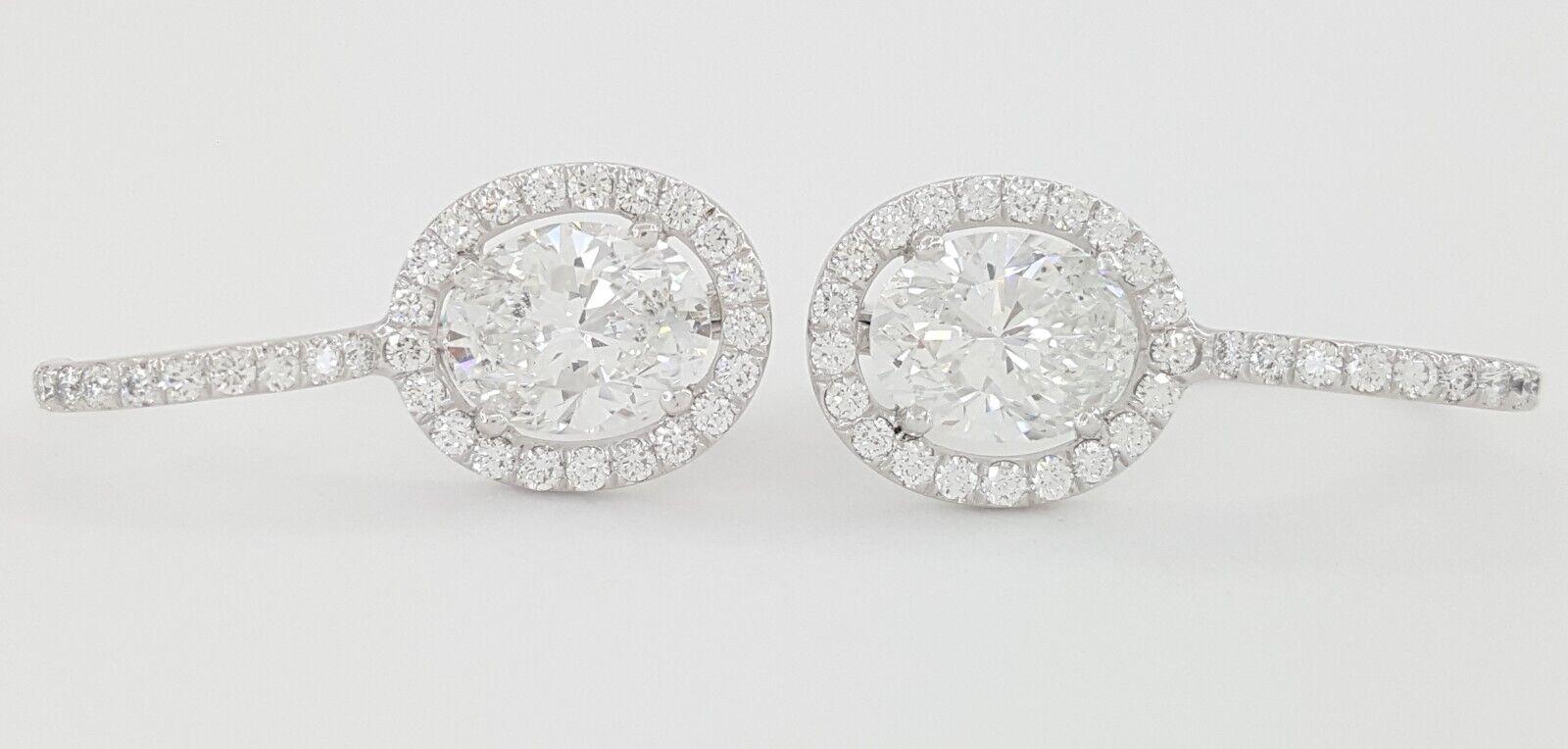 Oval Cut Diamond Drop Dangle Halo Earrings 2.66 ct Platinum GIA Retail 17K
