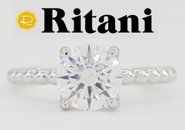 Ritani 1RZ1325 Solitaire Semi-Mount 0.03ct 18k White Gold Engagement Ring Rt 830