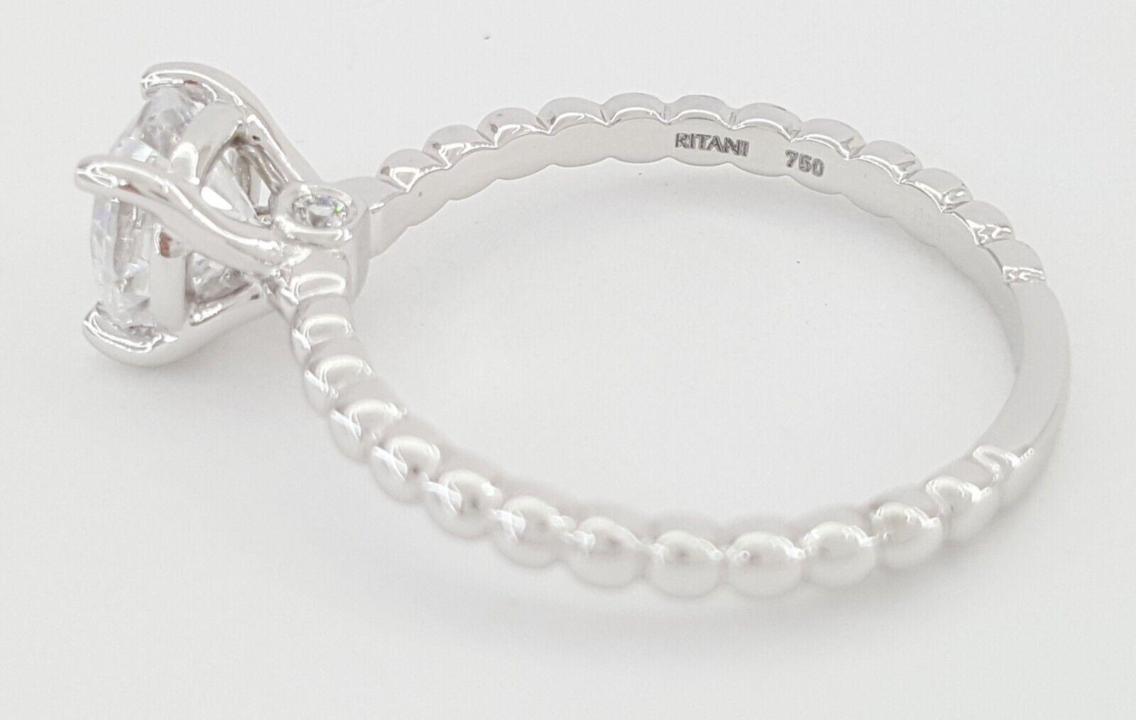 Ritani 1RZ1325 Solitaire Semi-Mount 0.03ct 18k White Gold Engagement Ring Rt 830