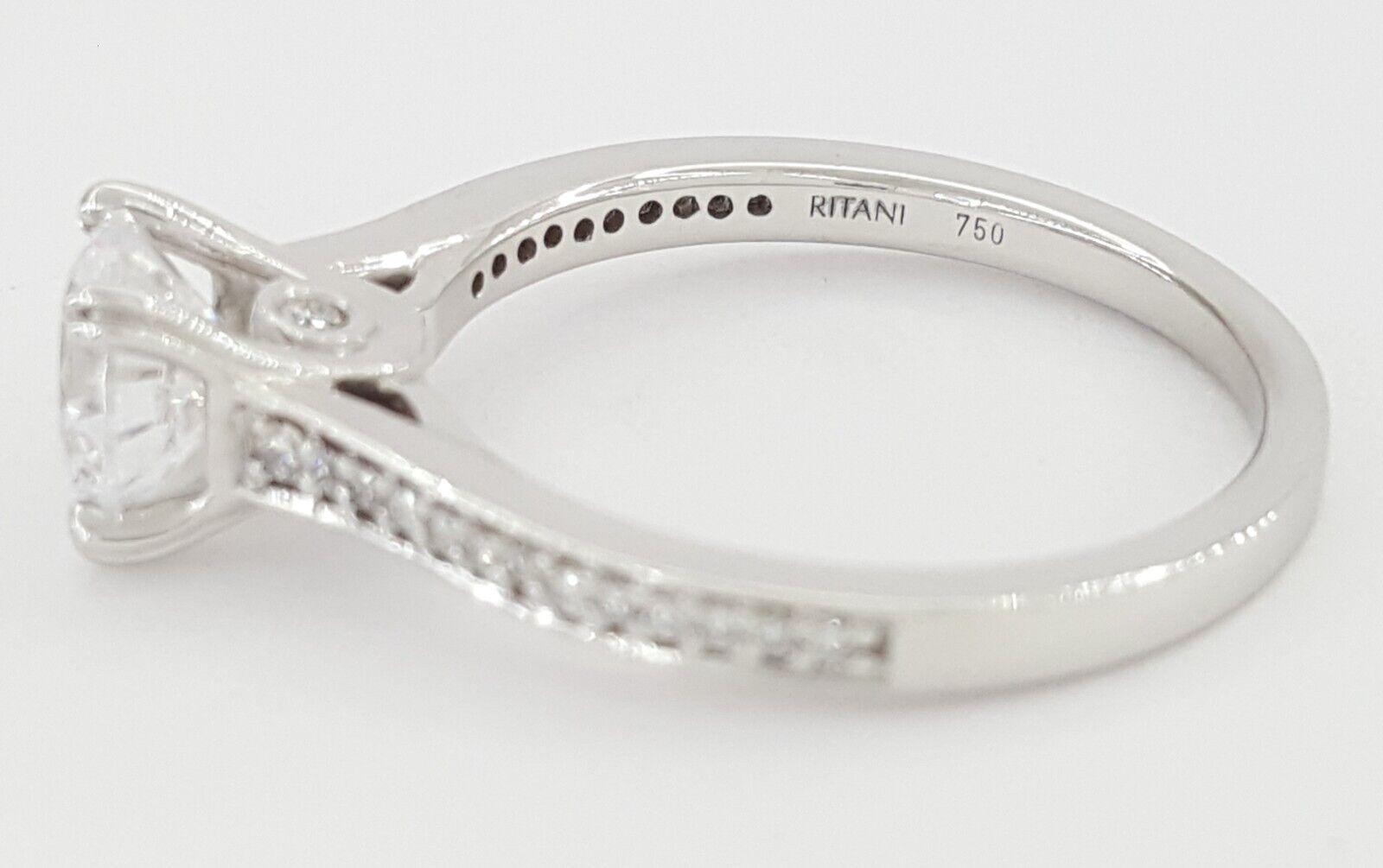 Ritani 1RZ2493 Semi-Mount Diamond 0.17ct 18k White Gold Engagement Ring Rt 1785