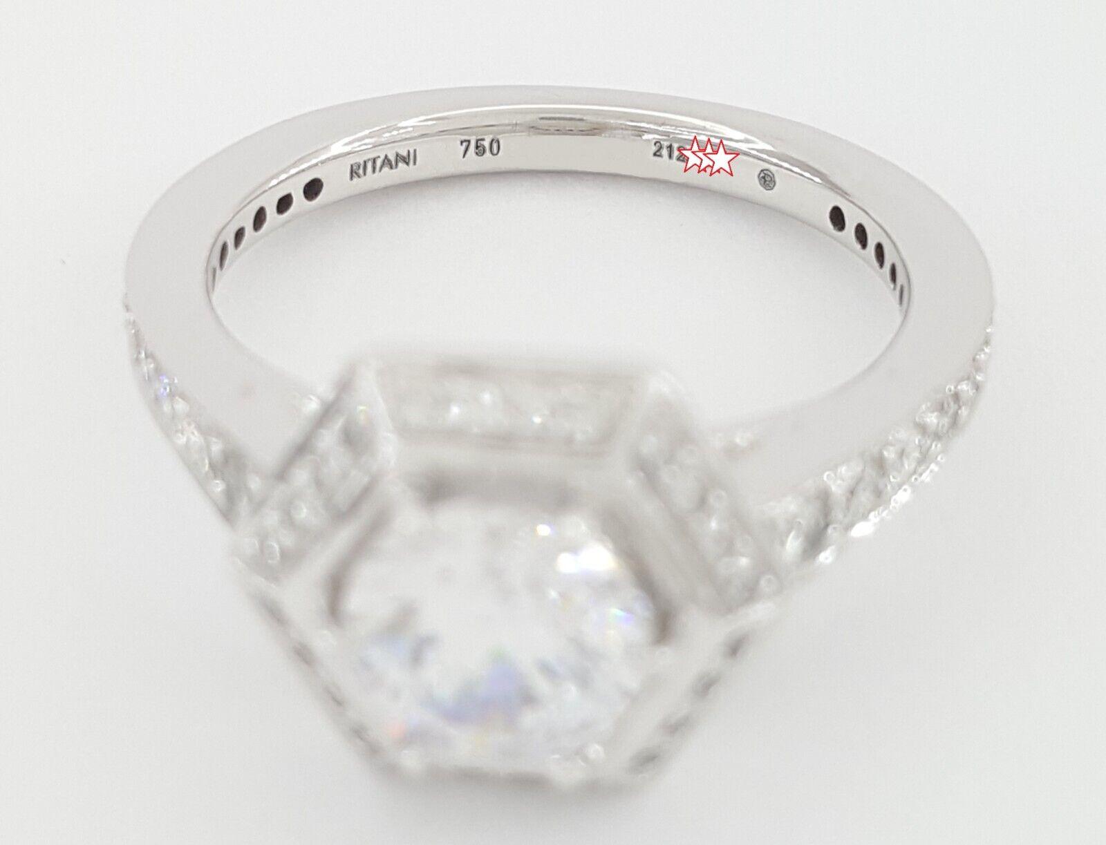 Ritani 1RZ3105 Semi-Mount Diamond 0.35ct 18k White Gold Engagement Ring Rtl 3192