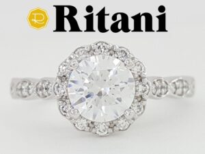 Ritani Floral Semi-Mount Diamond 0.31 ct 14k White Gold Engagement Ring Rt 1565