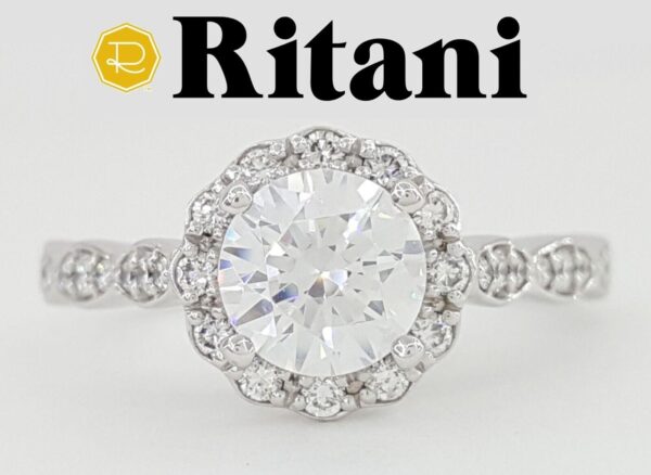 Ritani Floral Semi-Mount Diamond 0.31 ct 14k White Gold Engagement Ring Rt 1565