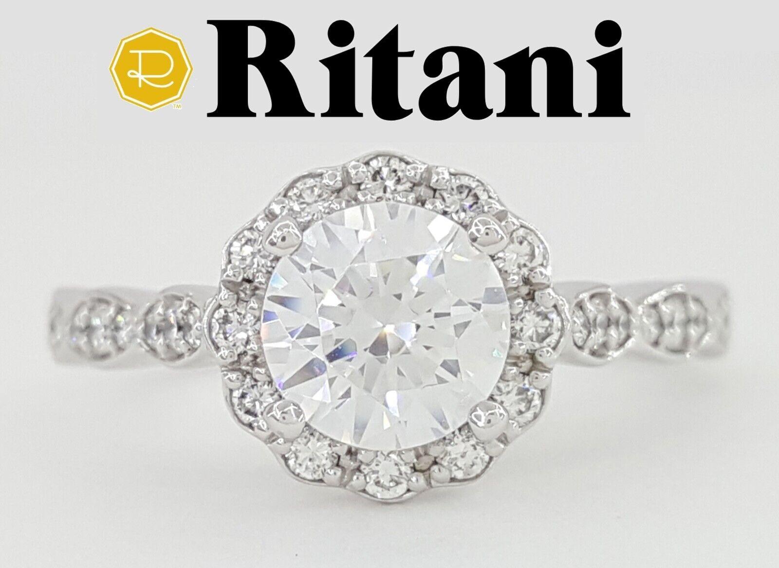 Ritani Floral Semi-Mount Diamond 0.31 ct 14k White Gold Engagement Ring Rt 1565
