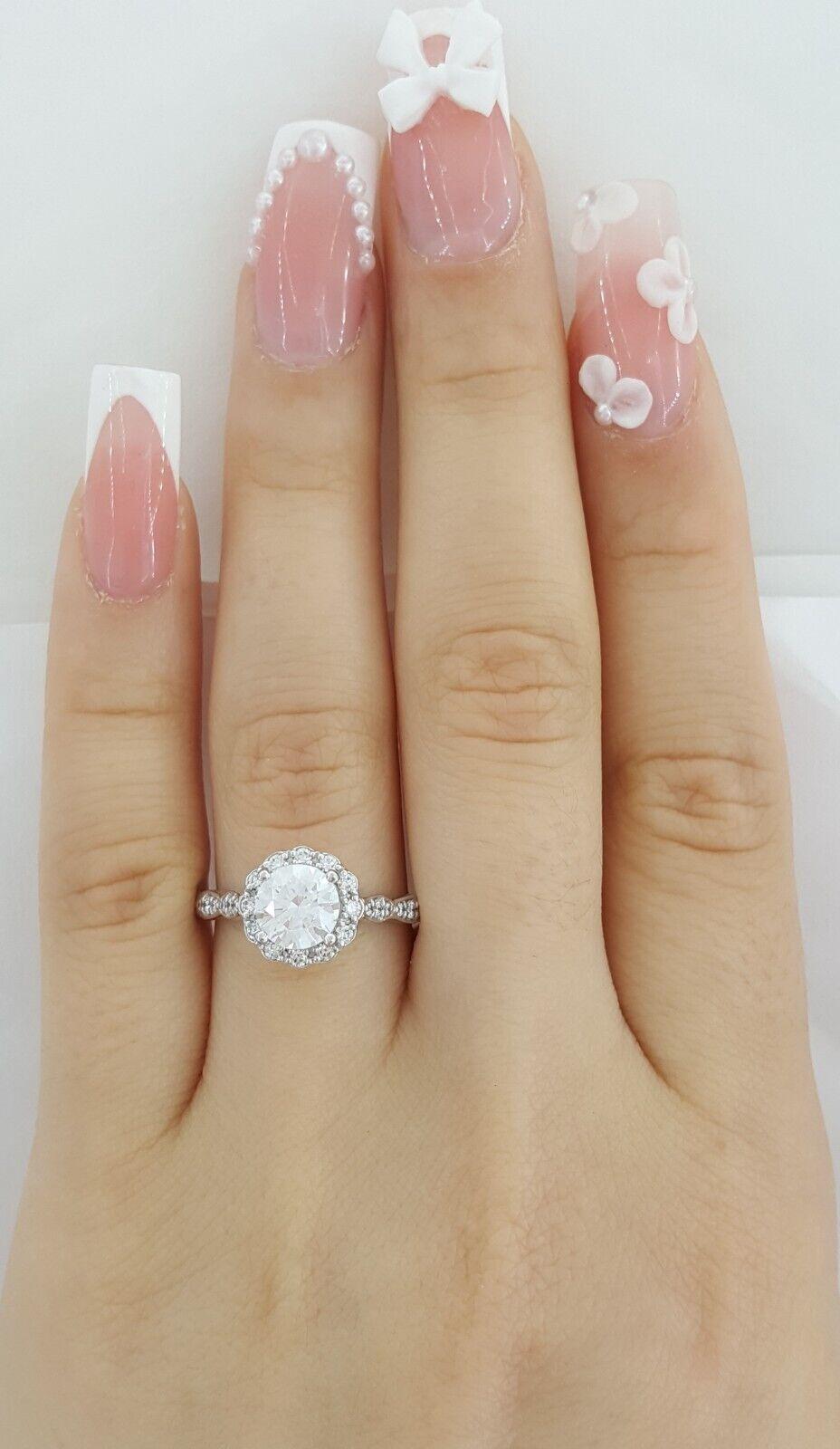 Ritani Floral Semi-Mount Diamond 0.31 ct 14k White Gold Engagement Ring Rt 1565