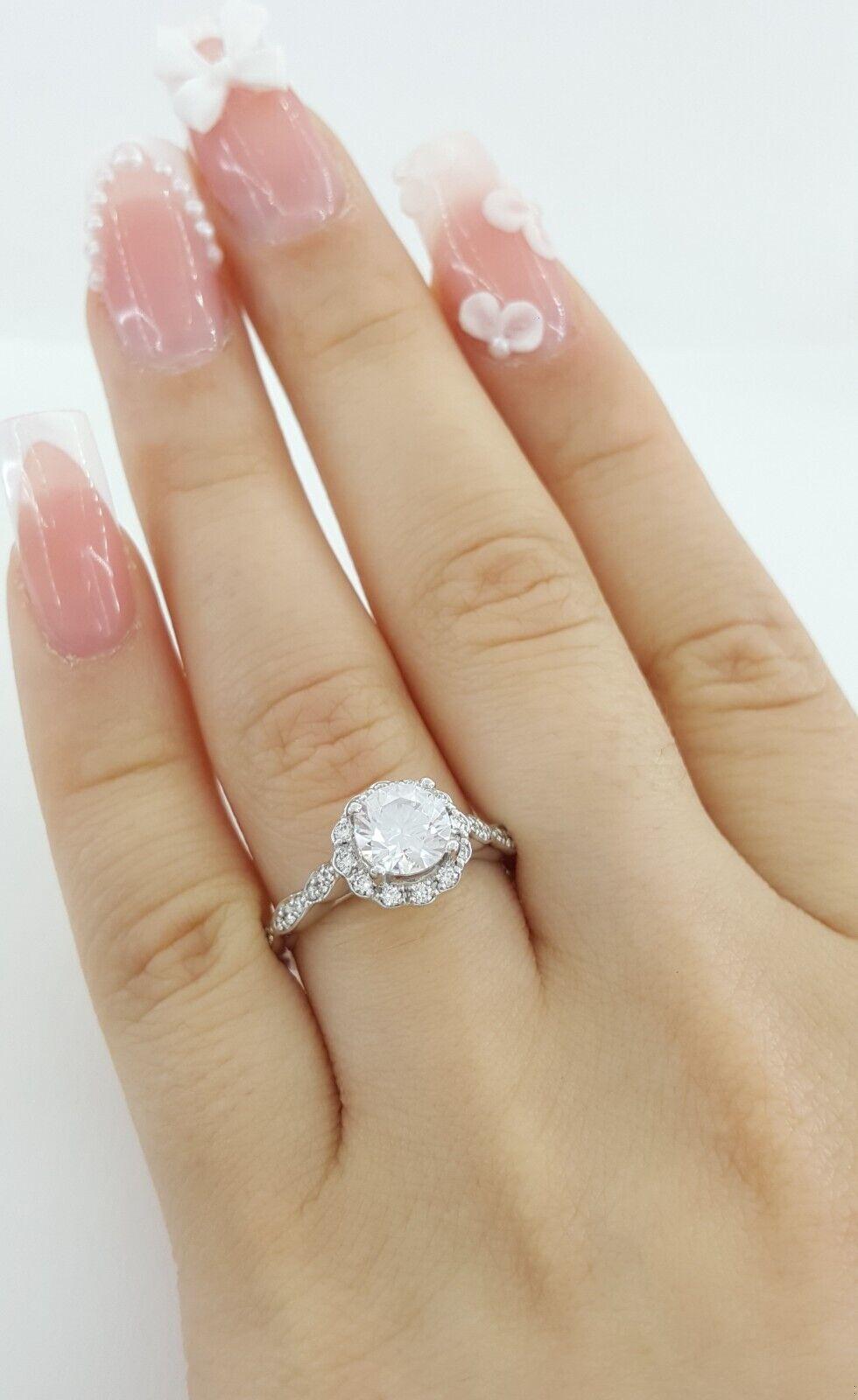 Ritani Floral Semi-Mount Diamond 0.31 ct 14k White Gold Engagement Ring Rt 1565