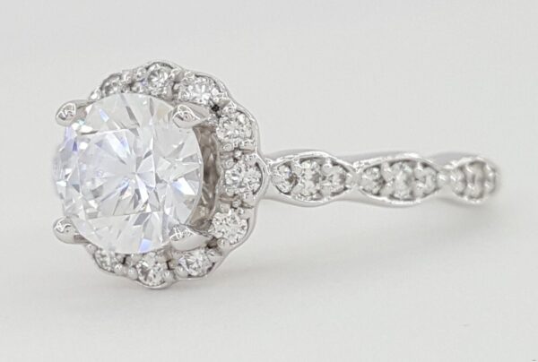 Ritani Floral Semi-Mount Diamond 0.31 ct 14k White Gold Engagement Ring Rt 1565