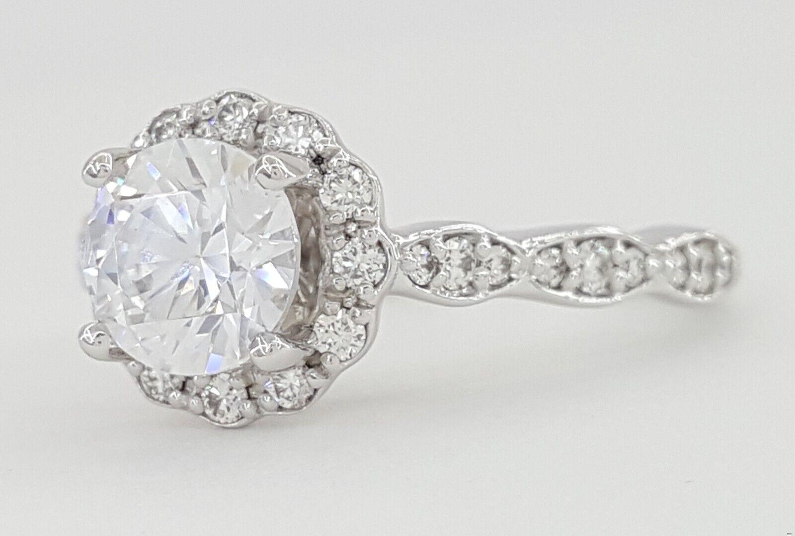 Ritani Floral Semi-Mount Diamond 0.31 ct 14k White Gold Engagement Ring Rt 1565