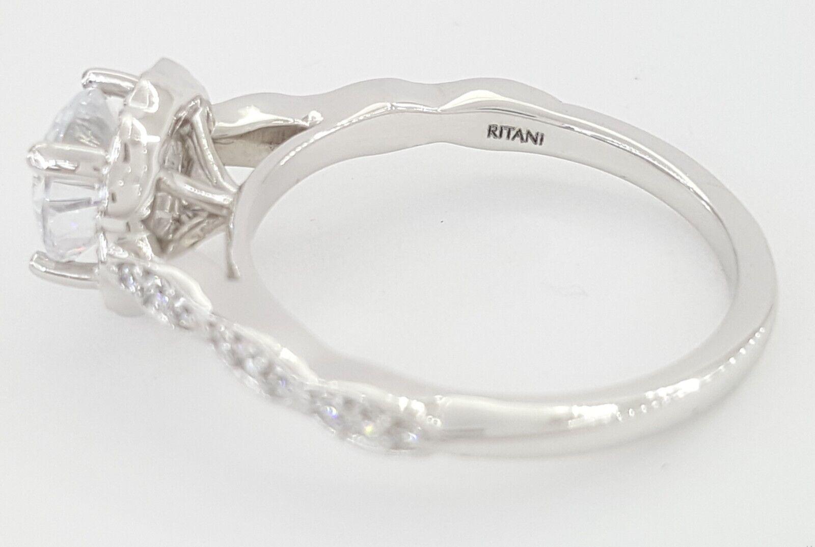 Ritani Floral Semi-Mount Diamond 0.31 ct 14k White Gold Engagement Ring Rt 1565