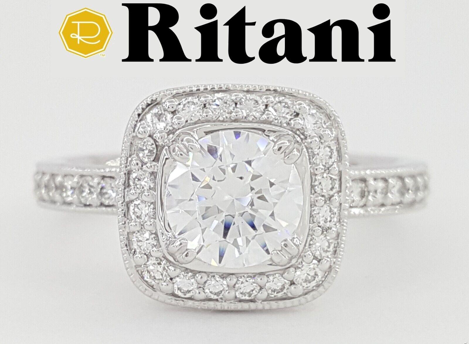 Ritani Halo Semi-Mount Diamond Engagement Ring 0.41 ct 18k White Gold 1RZ1698