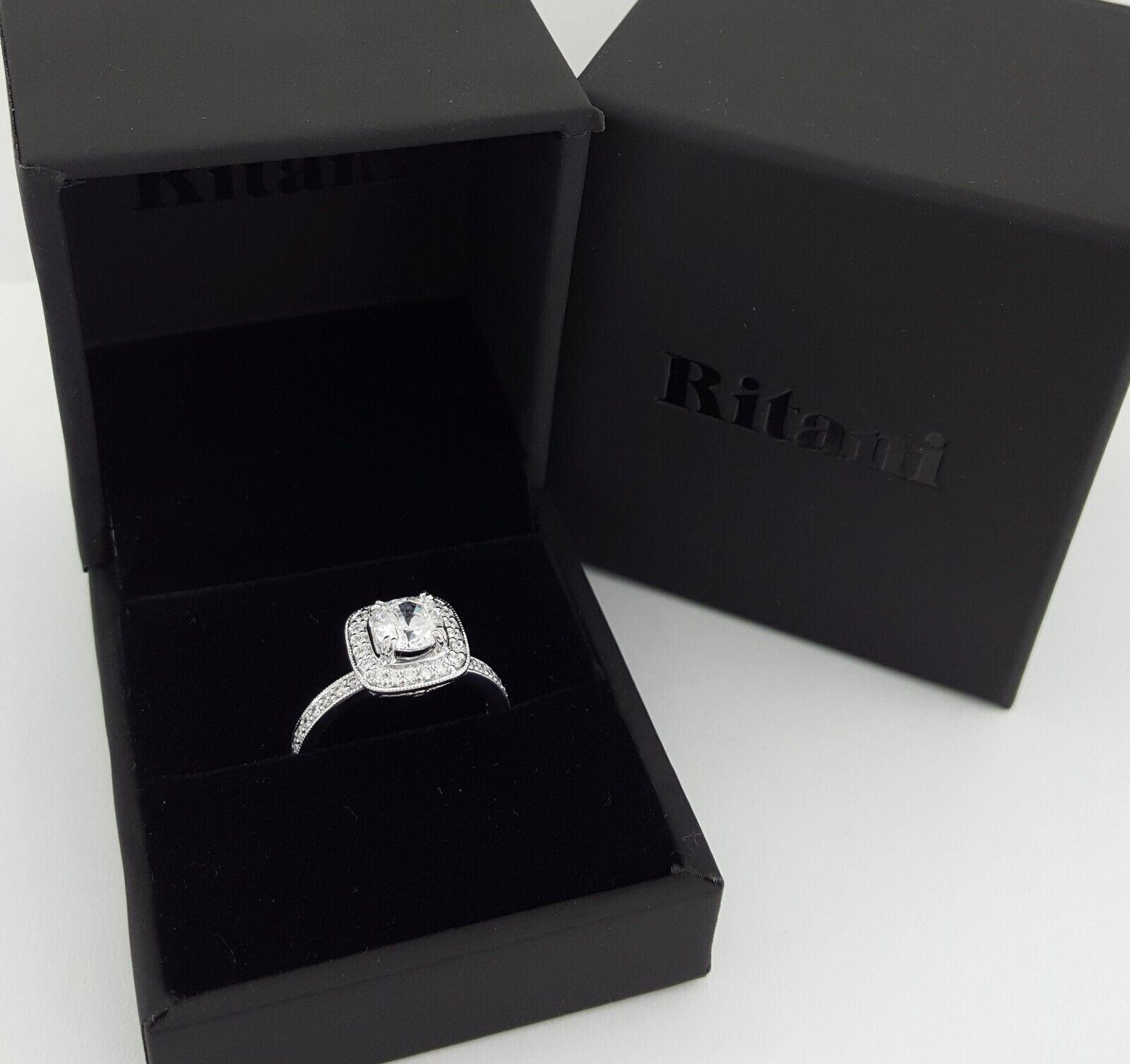 Ritani Halo Semi-Mount Diamond Engagement Ring 0.41 ct 18k White Gold 1RZ1698