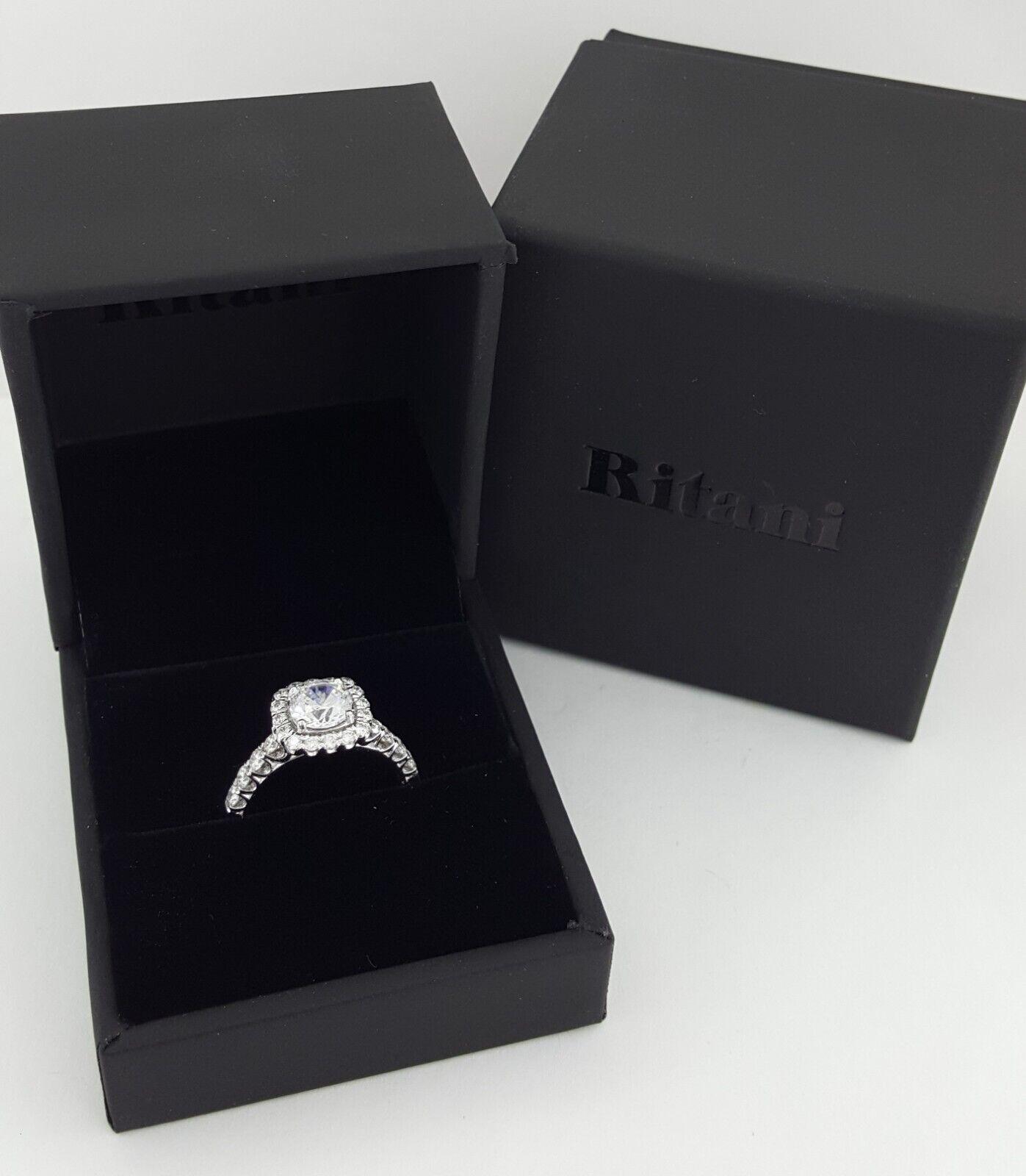 Ritani Halo Semi-Mount Diamond Engagement Ring 0.75 ct 18k White Gold 1RZ2817
