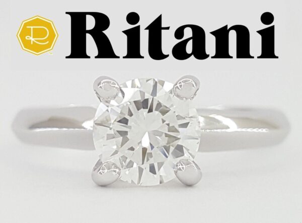 Ritani Natural Round Diamond Solitaire Engagement Ring 0.84 ct 18K & Plat 4,195