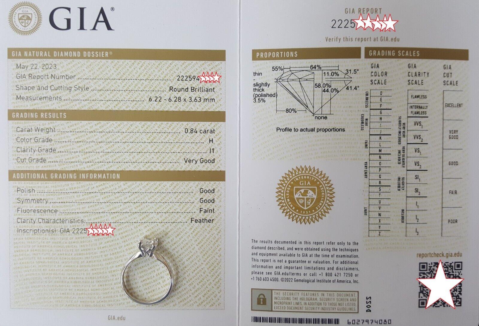 Ritani Natural Round Diamond Solitaire Engagement Ring 0.84 ct 18K & Plat 4,195