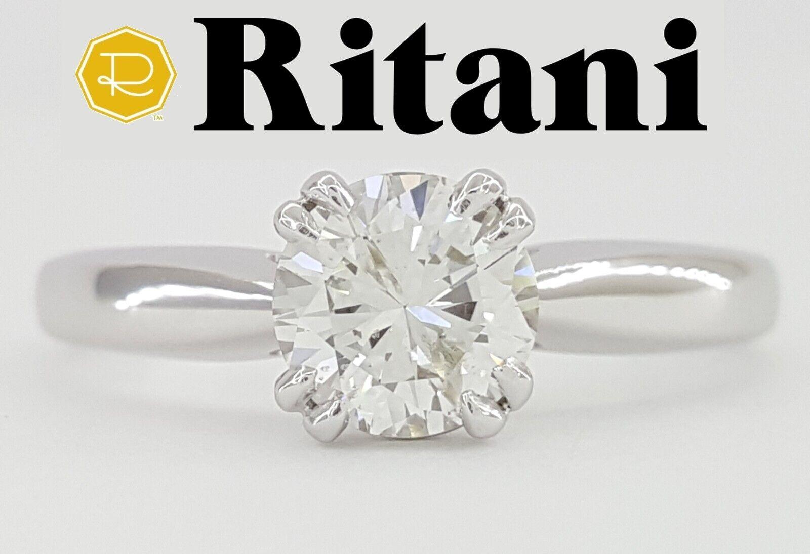 Ritani Natural Round Diamond Solitaire Engagement Ring 1.01 ct 14k & Platinum