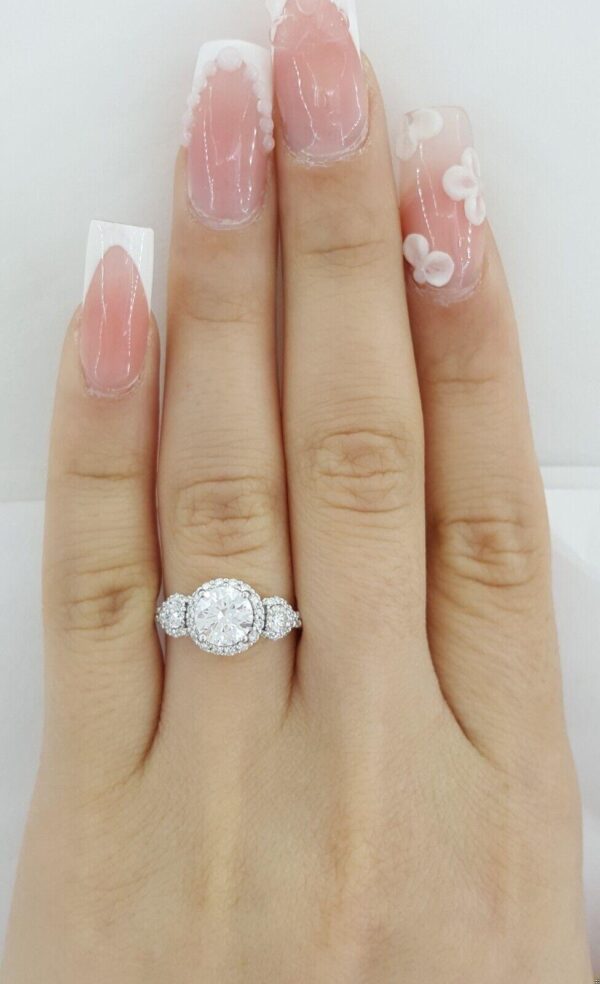 Ritani Semi-Mount 3-Stone Halo Diamond Engagement Ring 0.75 ct 18k White Gold