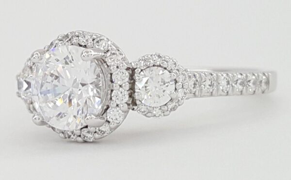 Ritani Semi-Mount 3-Stone Halo Diamond Engagement Ring 0.75 ct 18k White Gold