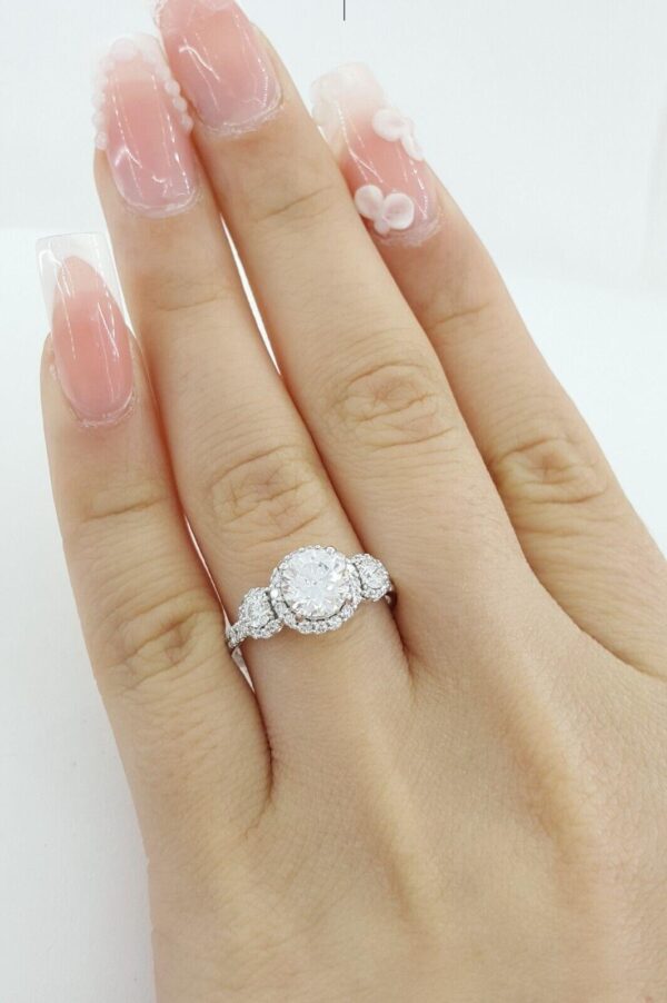 Ritani Semi-Mount 3-Stone Halo Diamond Engagement Ring 0.75 ct 18k White Gold