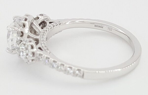 Ritani Semi-Mount 3-Stone Halo Diamond Engagement Ring 0.75 ct 18k White Gold