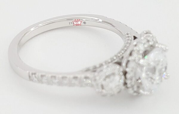 Ritani Semi-Mount 3-Stone Halo Diamond Engagement Ring 0.75 ct 18k White Gold