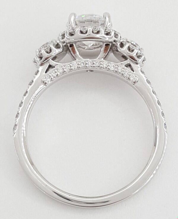 Ritani Semi-Mount 3-Stone Halo Diamond Engagement Ring 0.75 ct 18k White Gold