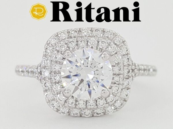 Ritani Semi-Mount Halo Diamond Engagement Ring 0.6 ct 14k White Gold 1RZ1338
