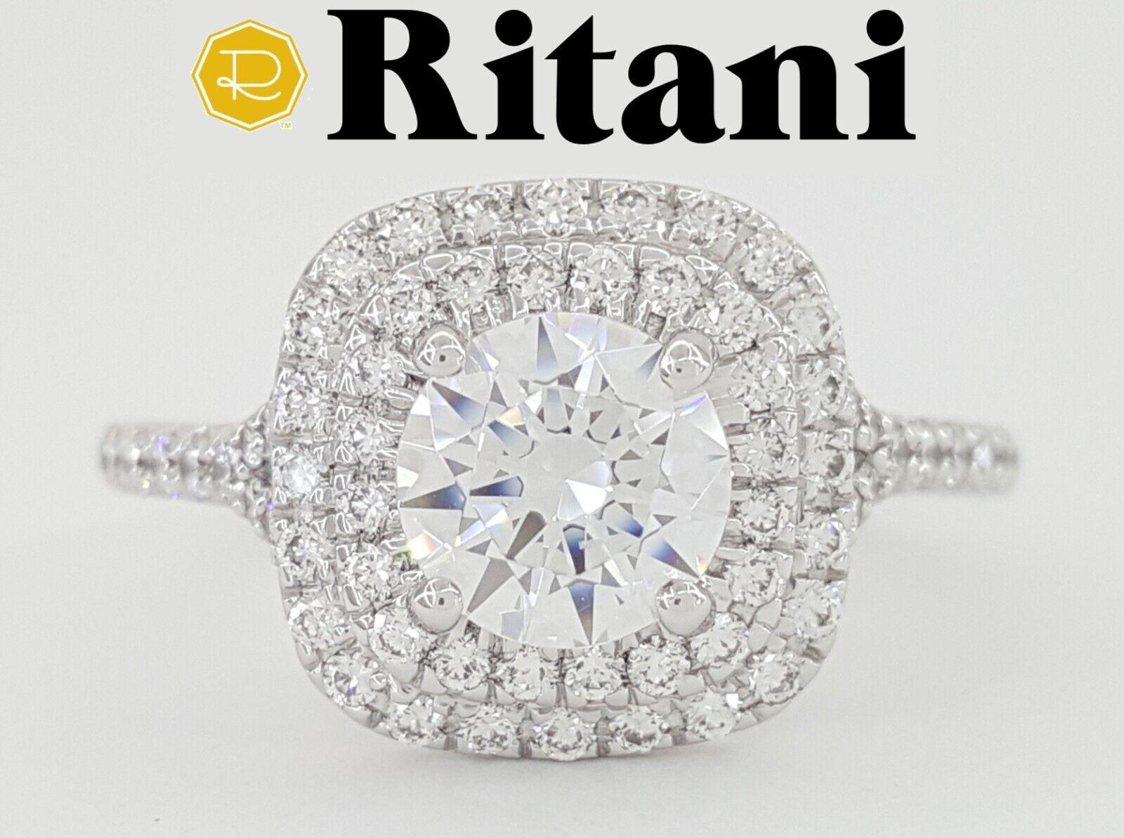 Ritani Semi-Mount Halo Diamond Engagement Ring 0.6 ct 14k White Gold 1RZ1338
