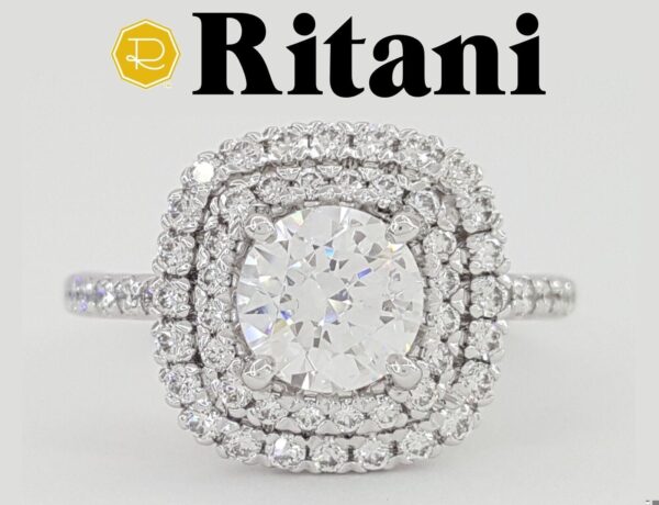 Ritani Semi-Mount Halo Diamond Engagement Ring 0.75 ct 14k White Gold 1RZ1336