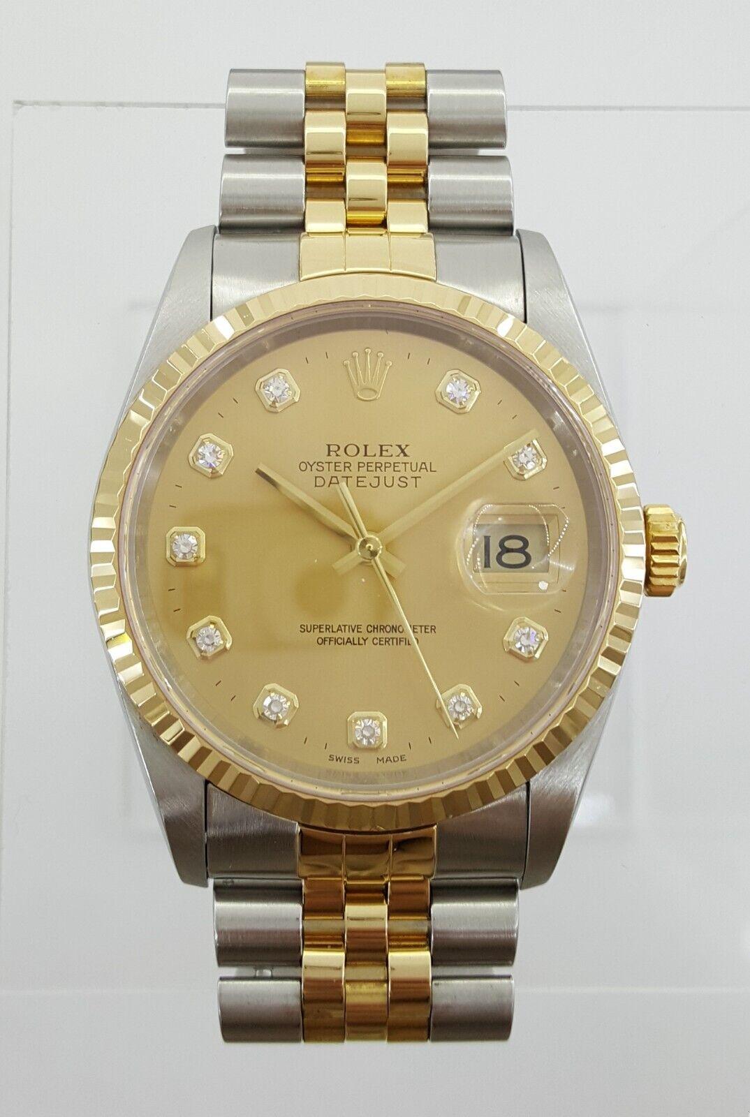 Rolex DateJust 16233 36 mm SS & 18K Jubilee Factory Diamond Dial Mfr 2001