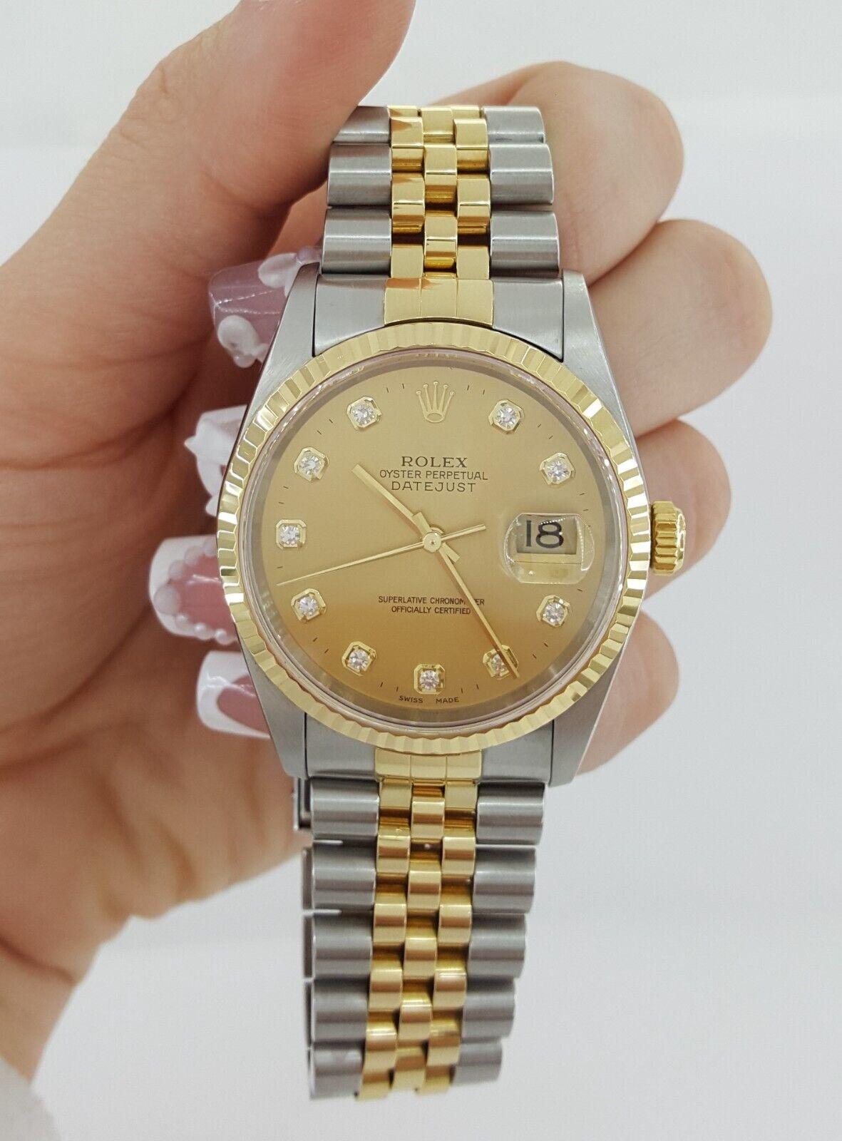 Rolex DateJust 16233 36 mm SS & 18K Jubilee Factory Diamond Dial Mfr 2001