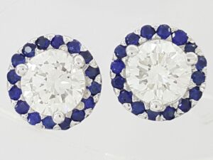 Round Cut Diamond Sapphire Halo Earrings 14k White Gold 0.9 ct Retail 2,950