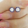 Round Cut Diamond Sapphire Halo Earrings 14k White Gold 0.9 ct Retail 2,950