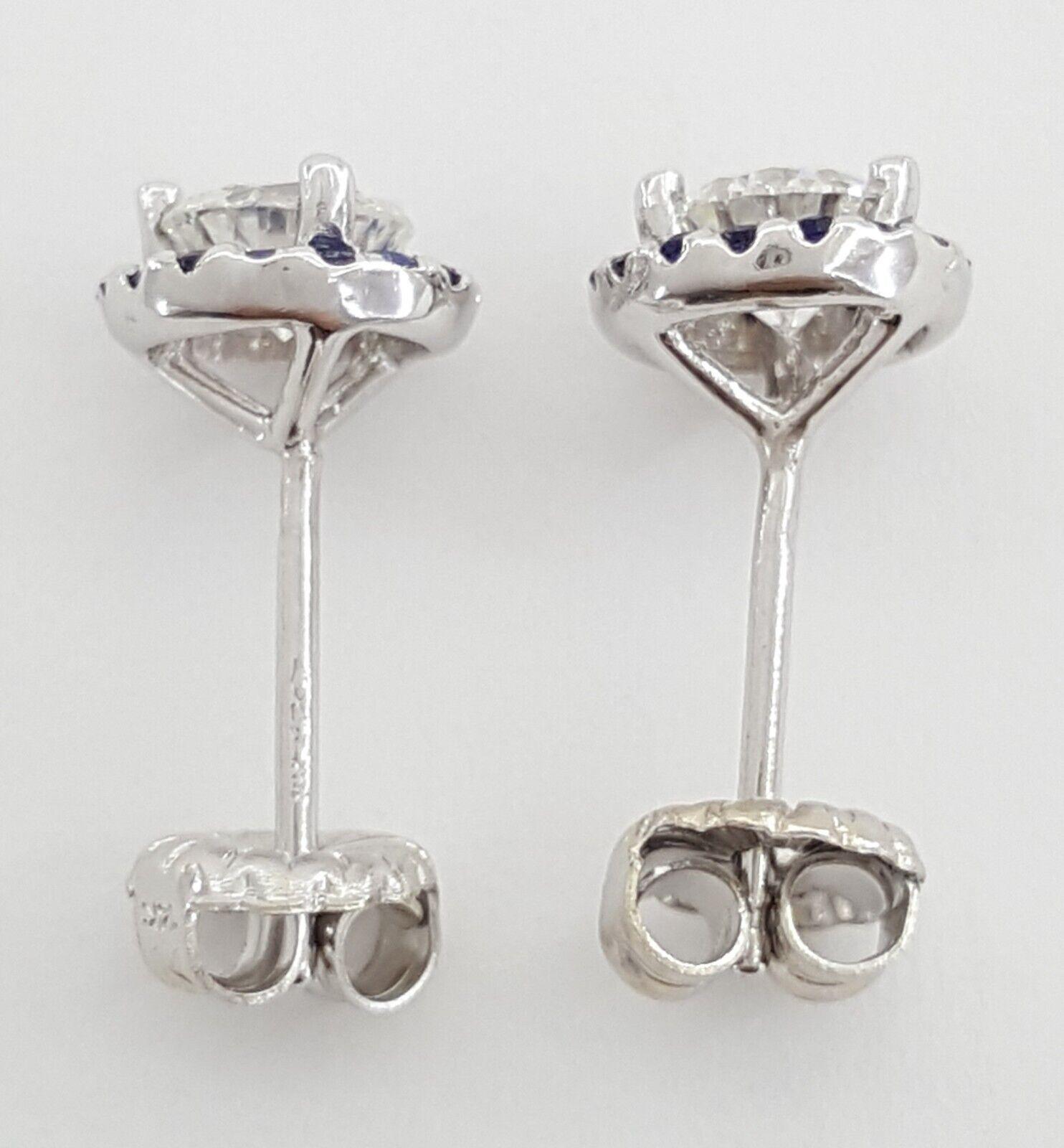 Round Cut Diamond Sapphire Halo Earrings 14k White Gold 0.9 ct Retail 2,950
