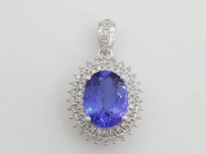 Tanzanite & Diamond Double Halo Oval Pendant 2.1 ct 14K White Gold Rtl 1,995