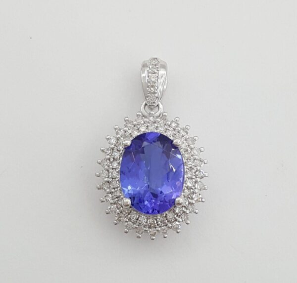 Tanzanite & Diamond Double Halo Oval Pendant 2.1 ct 14K White Gold Rtl 1,995