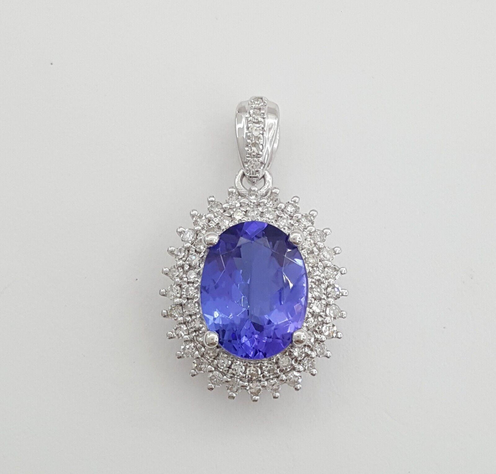 Tanzanite & Diamond Double Halo Oval Pendant 2.1 ct 14K White Gold Rtl 1,995