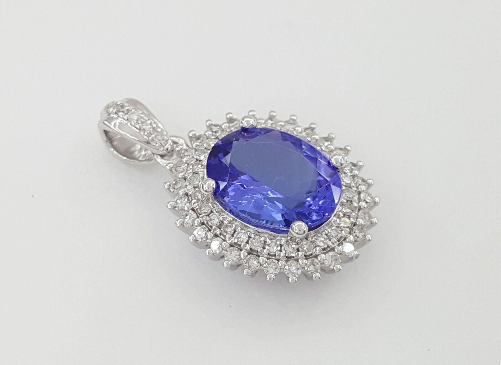 Tanzanite & Diamond Double Halo Oval Pendant 2.1 ct 14K White Gold Rtl 1,995