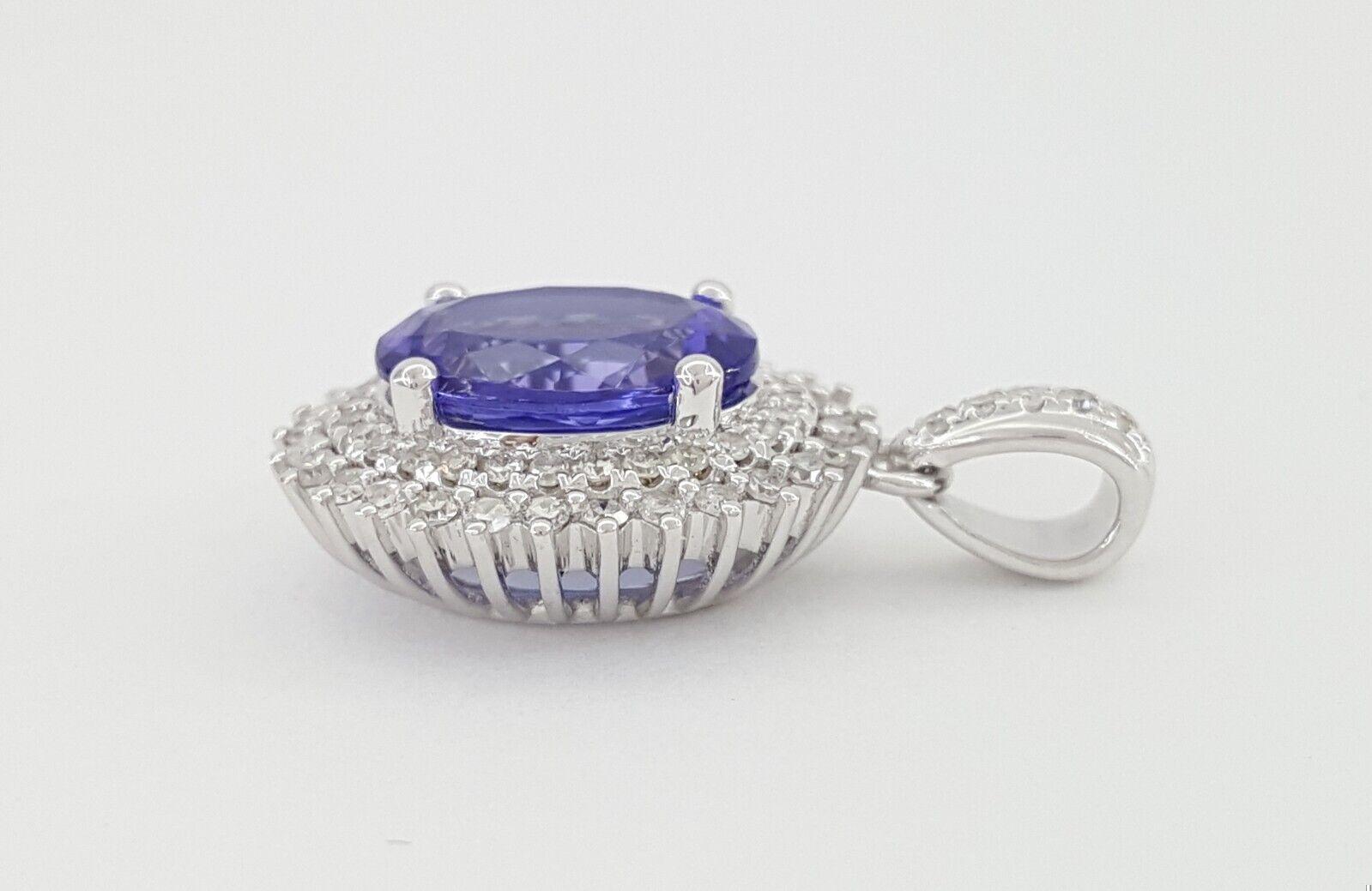 Tanzanite & Diamond Double Halo Oval Pendant 2.1 ct 14K White Gold Rtl 1,995