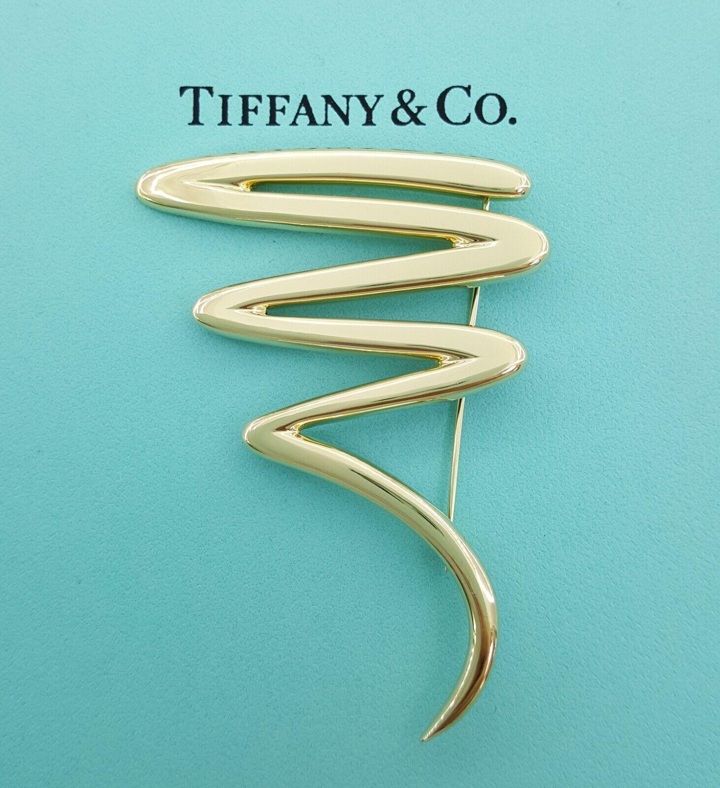 Tiffany & Co Paloma Picasso 18K Zig-Zag Squiggle Pin Brooch Large 23.9Grams 2.6"
