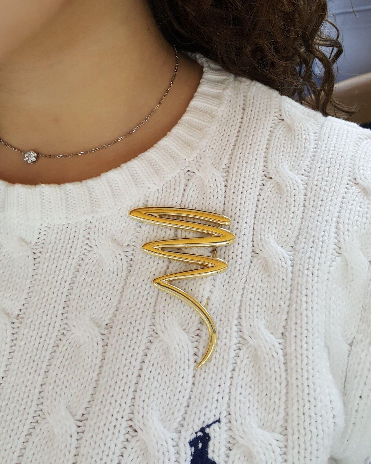 Tiffany & Co Paloma Picasso 18K Zig-Zag Squiggle Pin Brooch Large 23.9Grams 2.6"