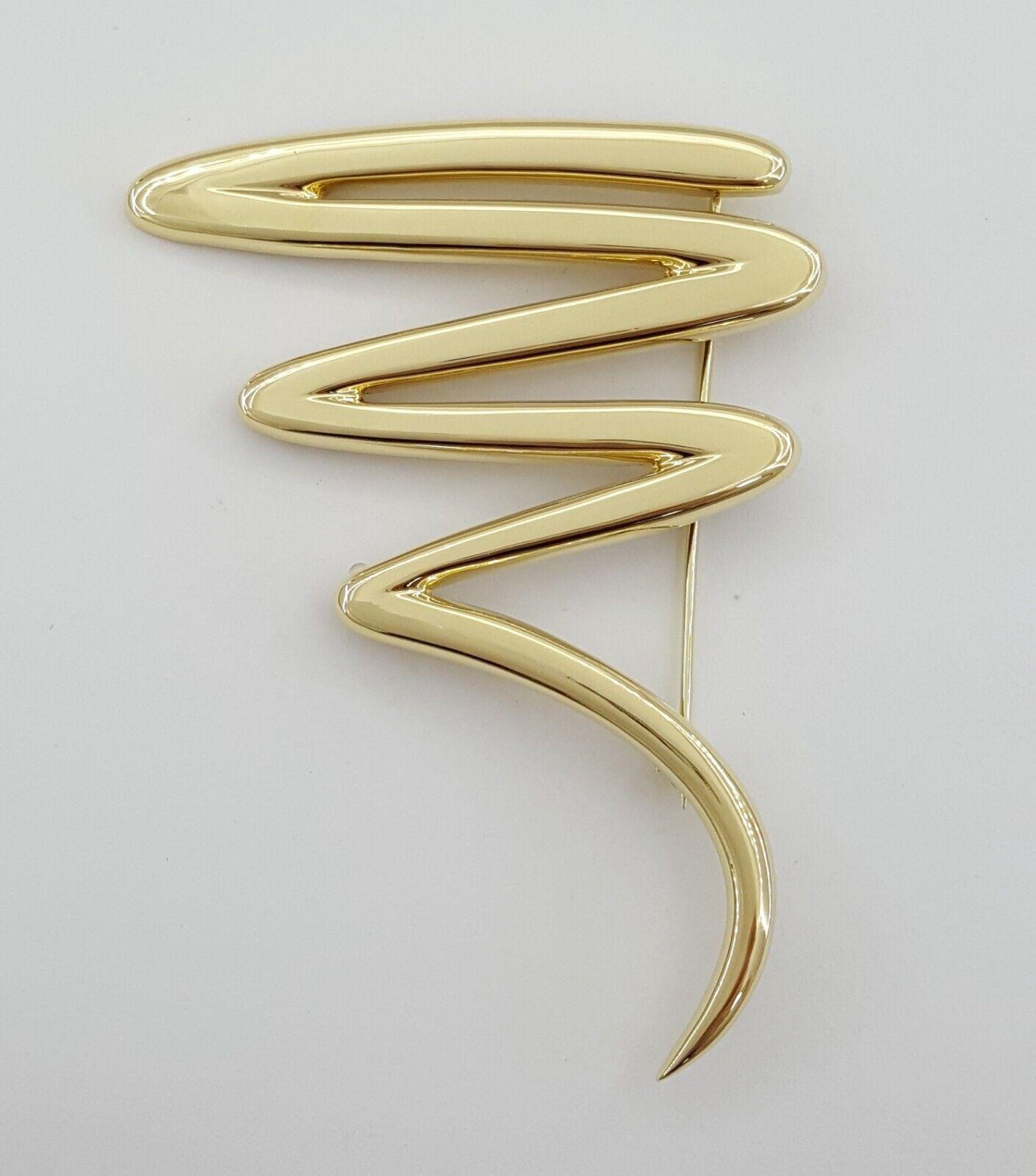 Tiffany & Co Paloma Picasso 18K Zig-Zag Squiggle Pin Brooch Large 23.9Grams 2.6"