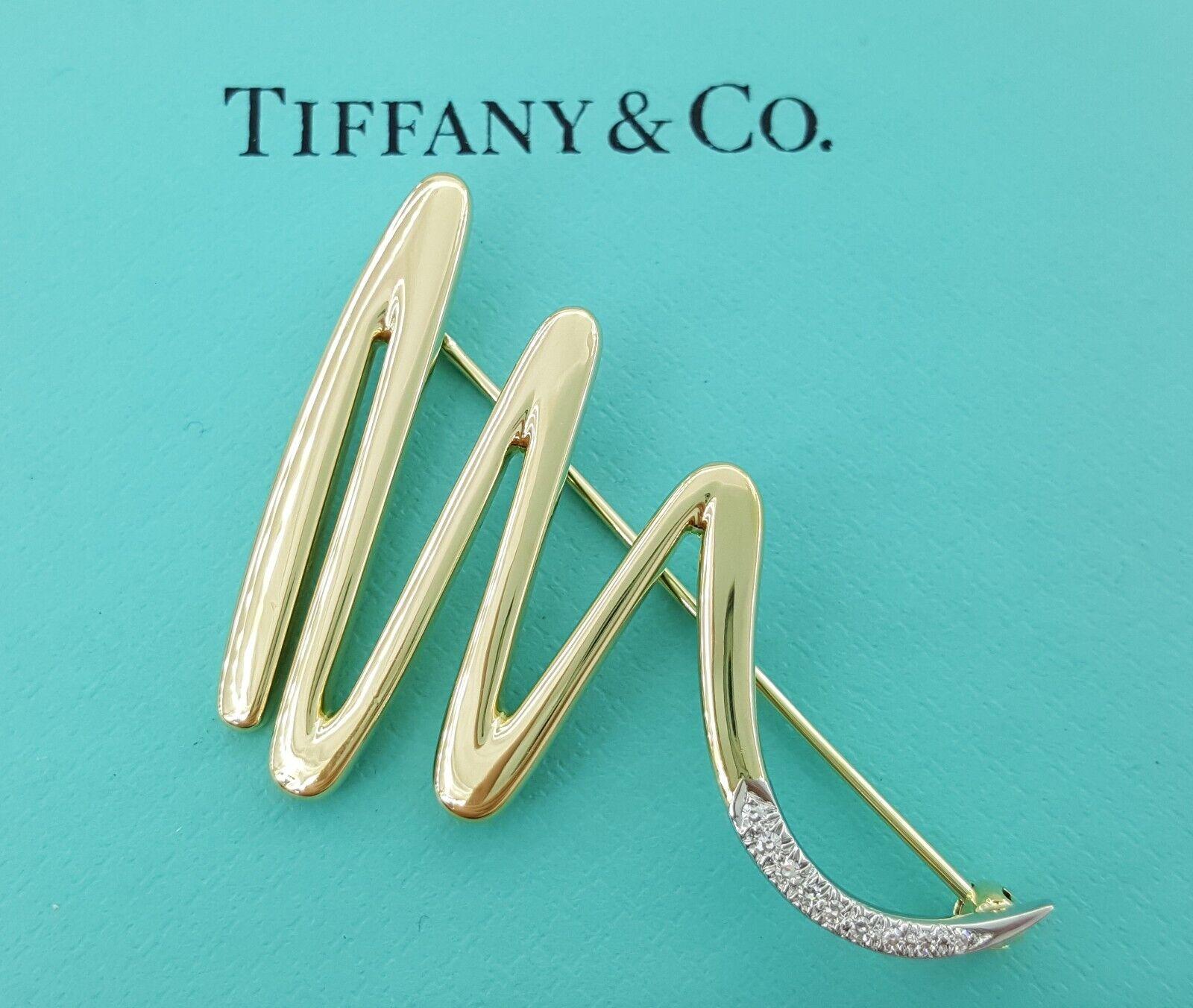 Tiffany & Co Paloma Picasso Zig-Zag Squiggle Diamond Pin Brooch Large 18k Plat