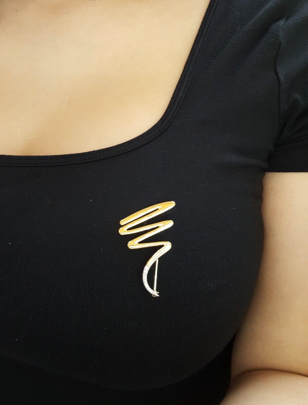 Tiffany & Co Paloma Picasso Zig-Zag Squiggle Diamond Pin Brooch Large 18k Plat